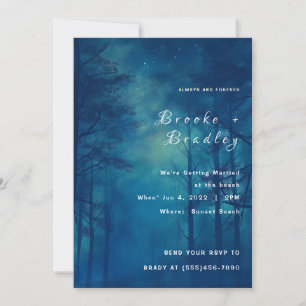 Convite Casamento na Floresta Azul Meia-Noite