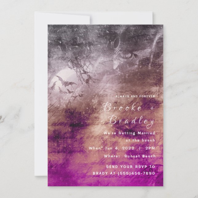 Convite Casamento na Floresta com Rosa‑Roxo Vibrante e Dou (Frente)