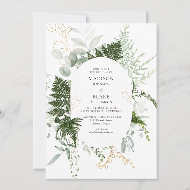 Convite Casamento na Floresta com Vegetação Romântica (Frente)