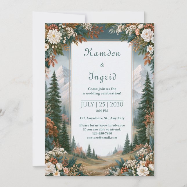 Convite Casamento na Floresta da Montanha Nevada (Frente)