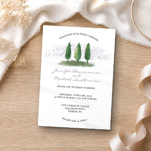 Convite Casamento na Floresta de Lilás Verde Esmeralda na