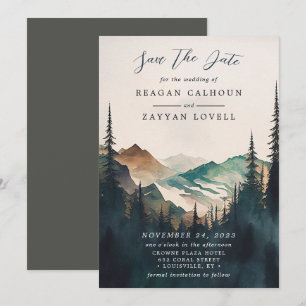 Convite Casamento na Floresta de Montanha em Aquarela Save