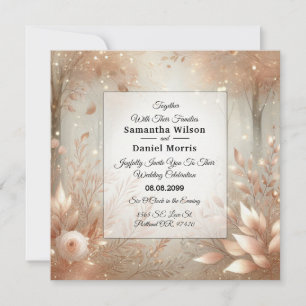 Convite Casamento na Floresta Encantada de Rosewood Dourad