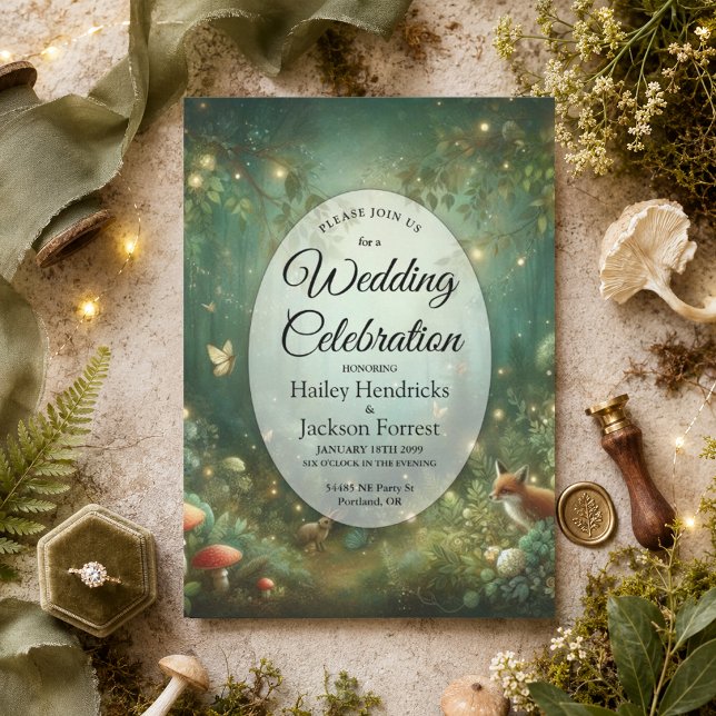 Convite Casamento na Floresta Encantada Esmeralda Verde (Criador carregado)
