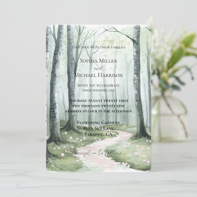 Convite Casamento na Floresta Encantada Romântica (Em pé/Frente)