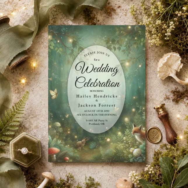 Convite Casamento na Floresta Encantada Verde Esmeralda (Criador carregado)
