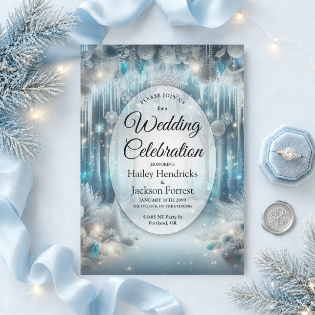 Convite Casamento na Floresta Nevada Brilhante (Criador carregado)