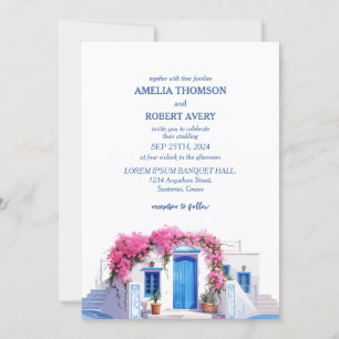 Convite Casamento na Grécia Destino Santorini Aquarela