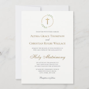 Convite Casamento na Igreja Católica Cruz Elegante com Fol
