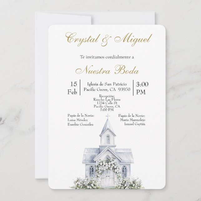 Convite Casamento na Igreja Floral Espanhola   (Frente)