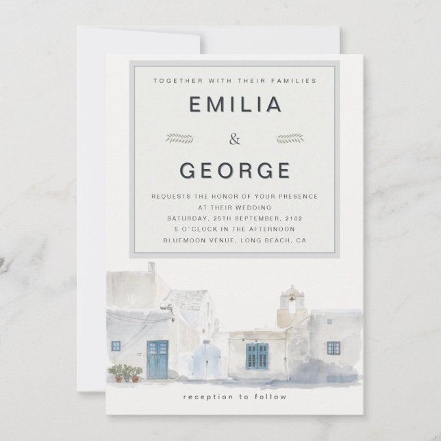 Convite Casamento na Ilha Grega | Acento de Azeitona (Frente)