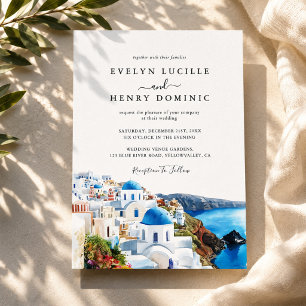 Convite Casamento na Ilha Grega de Santorini Aquarela Gréc