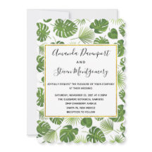 Casamento Na moda de Padrão de Folhas Tropicais Ve