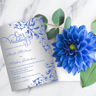 Convite Casamento na moda Royal Blue e Silver Swirls