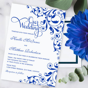 Convite Casamento Na moda Royal Blue Swirls