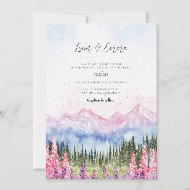 Convite Casamento na Montanha Aquarela (Frente)