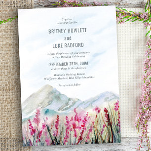 Convite Casamento na Montanha Aquarela com Prado de Flores
