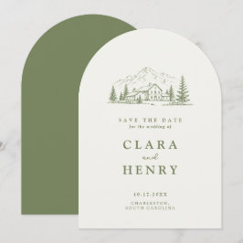 Convite Casamento na Montanha Arched Sage - Salve a Data
