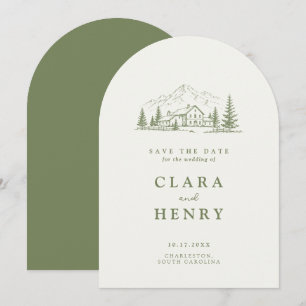 Convite Casamento na Montanha Arched Sage - Salve a Data