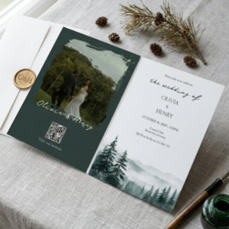 Convite Casamento na Montanha da Floresta Profunda Foto QR