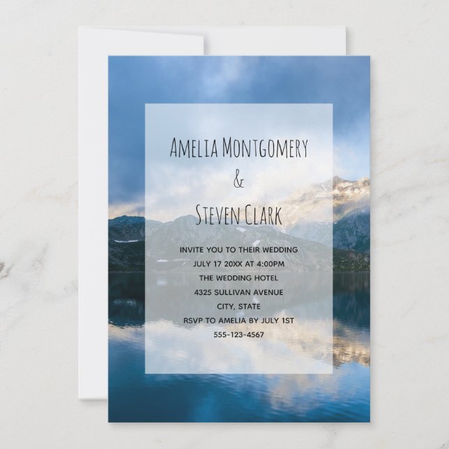 Convite Casamento na Natureza com Montanhas e Lago (Frente)
