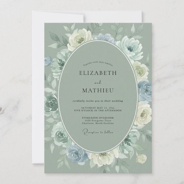 Convite Casamento na Natureza com Verde Sage Gelado (Frente)