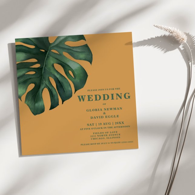 Convite Casamento na Praça Monstera Tropical Palm Leaf (Criador carregado)