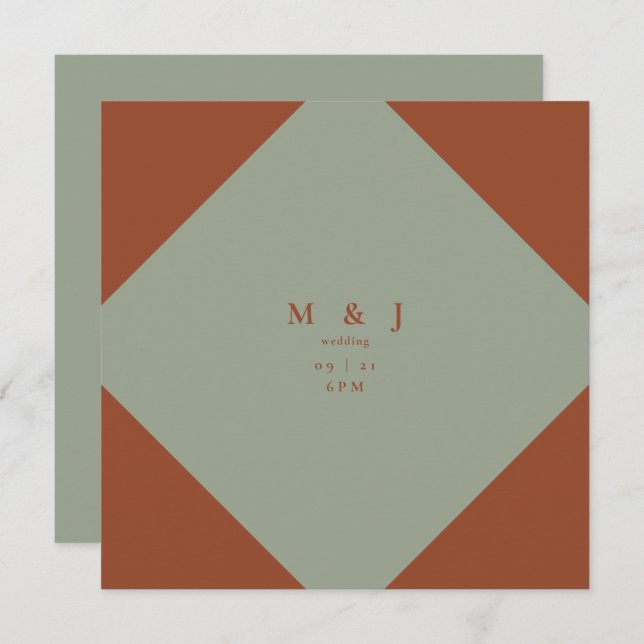 Convite Casamento na Praça Sleek & Simple Sage & Terracott (Frente/Verso)
