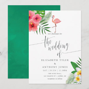 Convite Casamento na Praia Aloha de Flamingo em Aquarela
