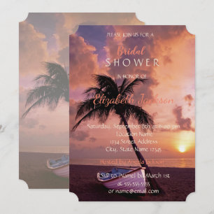 Convite Casamento na Praia ao Pôr do Sol, Palmeira, Barco 