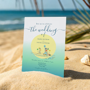 Convite Casamento na Praia ao Pôr do Sol Tropical