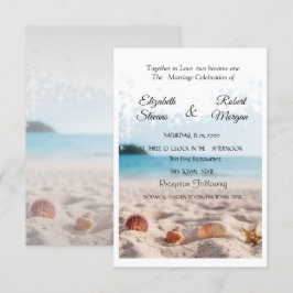Convite Casamento na Praia, Areia, Conchas de Moluscos Con
