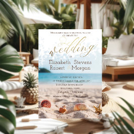 Convite Casamento na Praia, Areia, Conchas Marinhas
