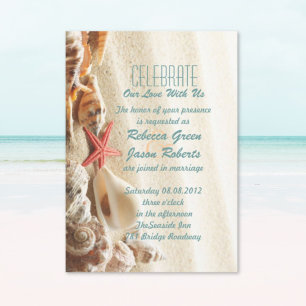 Convite casamento na praia areia do oceano conchas elegant