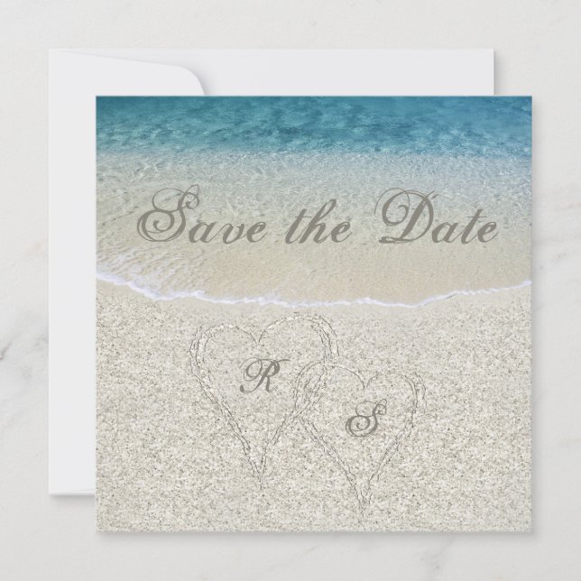 Convite Casamento na Praia Arenosa com Brilho Save the Dat (Frente)