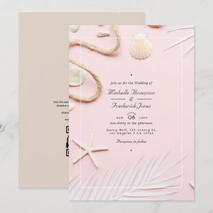 Convite Casamento na Praia com Código QR para RSVP em Rosa