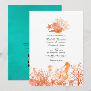 Convite Casamento na Praia com Código QR para RSVP em Turq