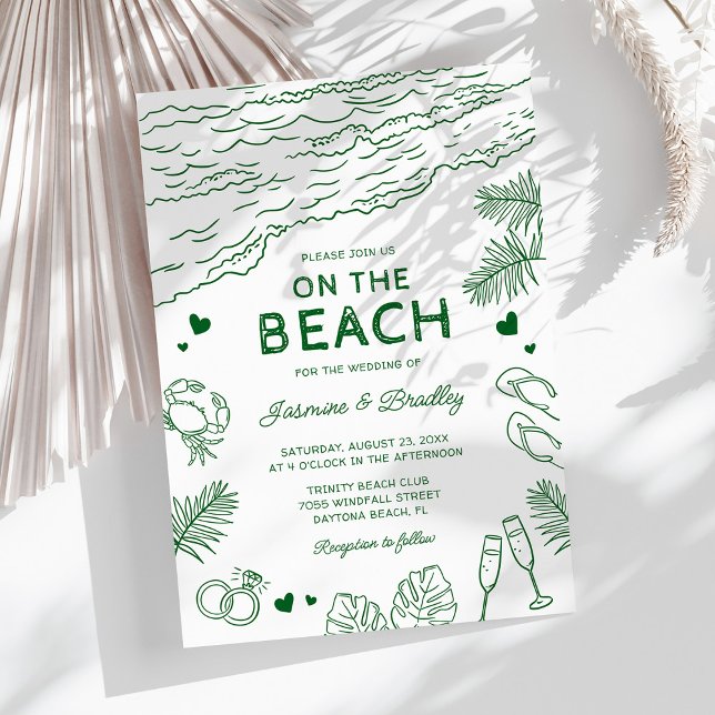 Convite Casamento na Praia com Desenhos Caprichosos (Criador carregado)