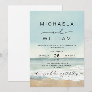 Convite Casamento na Praia com Destino de Aquarela Moderna