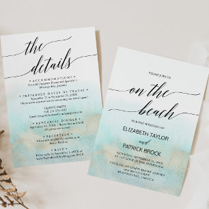 Convite Casamento na Praia com Detalhes em Aquarela Aqua G