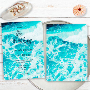 Convite Casamento na Praia com Espuma do Oceano Azul de Ve