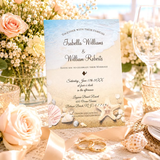 Convite Casamento na Praia com Estrela-do-Mar Tropical (Criador carregado)