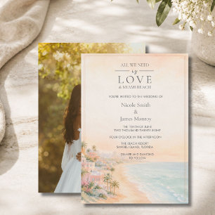 Convite Casamento na Praia com Foto de Love e Miami Beach