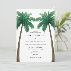 Convite Casamento na Praia com Foto Minimalista de Palmeir