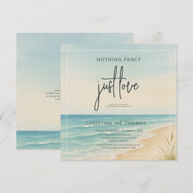 Convite Casamento na Praia com Fuga Romântica (Frente/Verso)