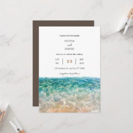 Convite Casamento na Praia com Ondas de Oceano Cristalinas