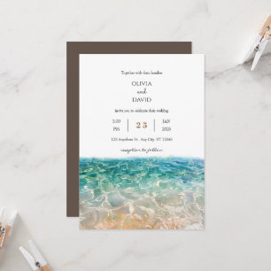 Convite Casamento na Praia com Ondas de Oceano Cristalinas