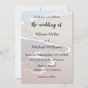 Convite Casamento na Praia com Ondas do Oceano Pastel
