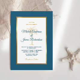 Convite Casamento na Praia com Palmeira Azul Tropical Mode