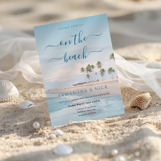 Convite Casamento na Praia com Palmeira Oceano Azul